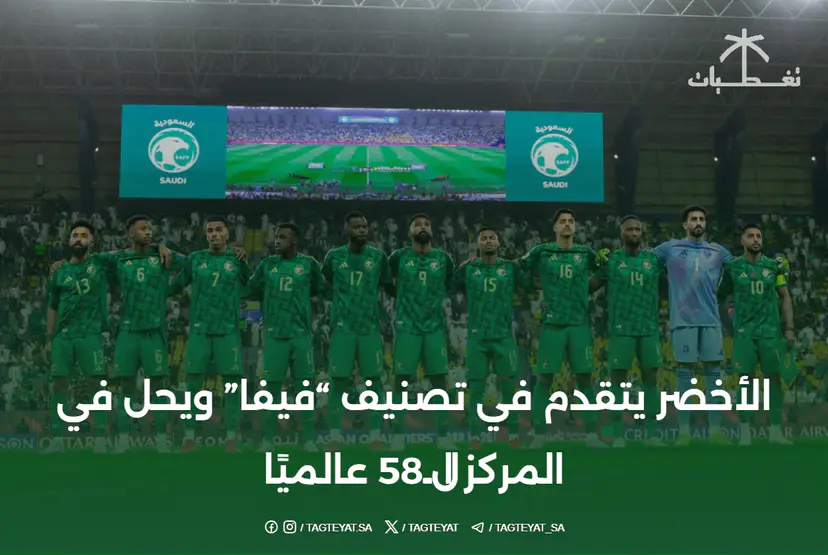 الأخضر يتقدم في تصنيف "فيفا" ويحل في المركز الـ58 عالميًا