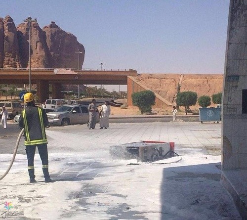 العلا: حريق محطة وقود بسبب هروب سائق