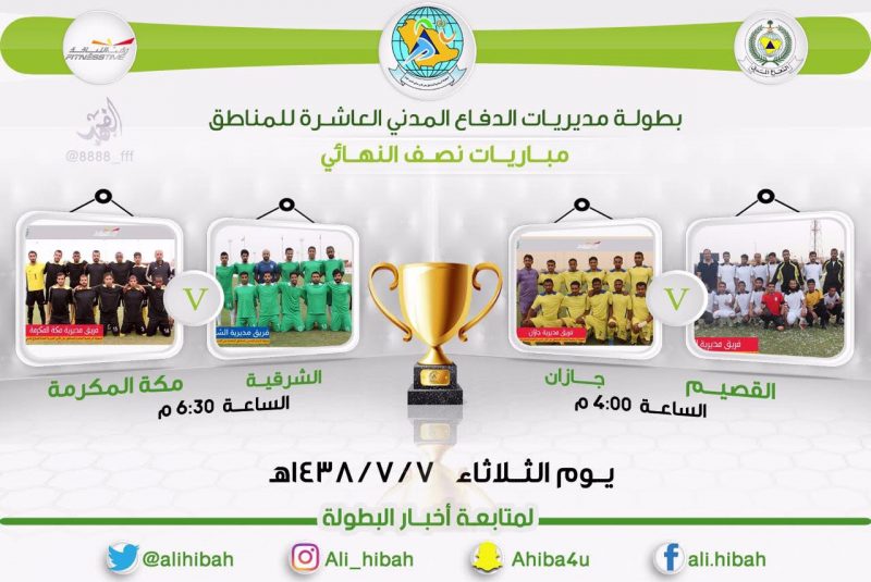بطولة مديريات الدفاع المدني: نصف النهائي غداً