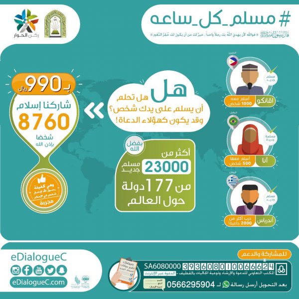 ركن الحوار للتعريف بالاسلام  يواصل حملة " مسلم كل ساعة "