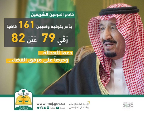 خادم الحرمين يأمر بترقية وتعيين 161 قاضياً