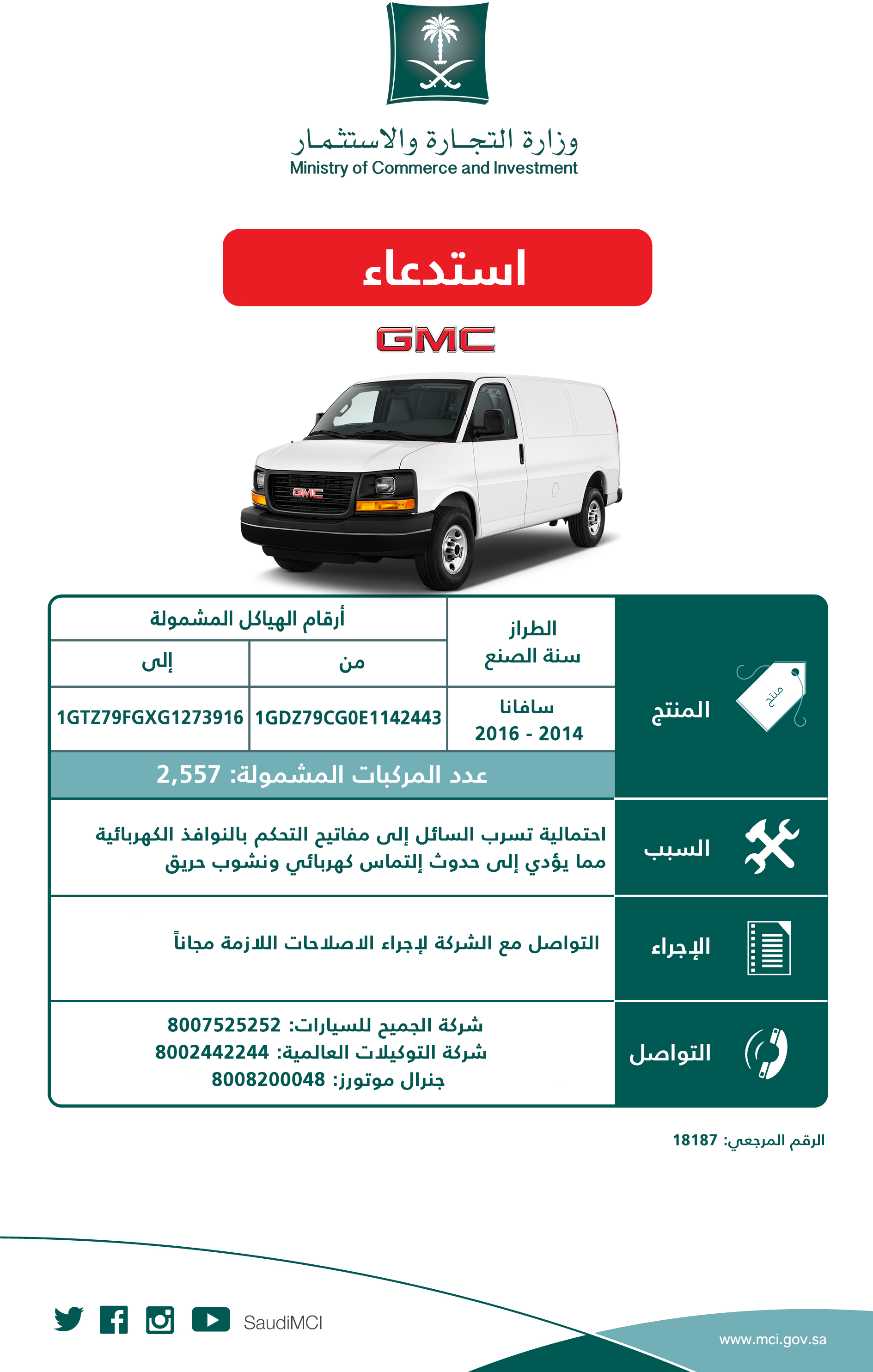 استدعاء (2,557) مركبة "GMC" "سافانا" لوجود خلل