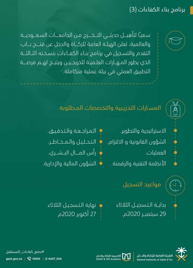 الزكاة والدخل تفتح باب التسجيل في برنامج بناء الكفاءات