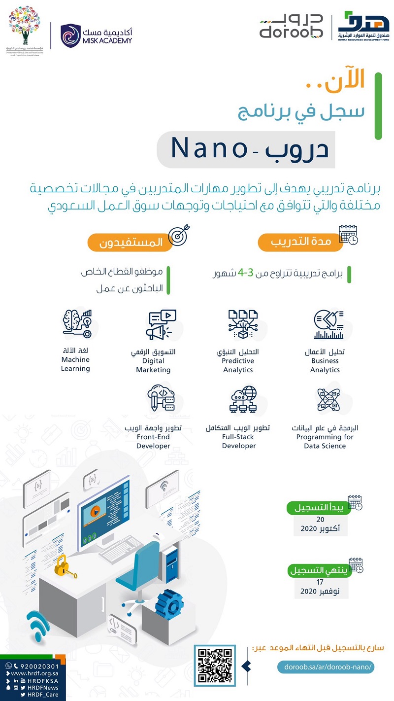 “هدف” و “مسك” يجددان دعوتهما إلى التسجيل في 7 دورات تدريبية