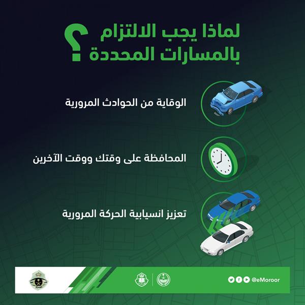"المرور" يوضح أهمية التقيد بالمسارات المحددة على الطرق