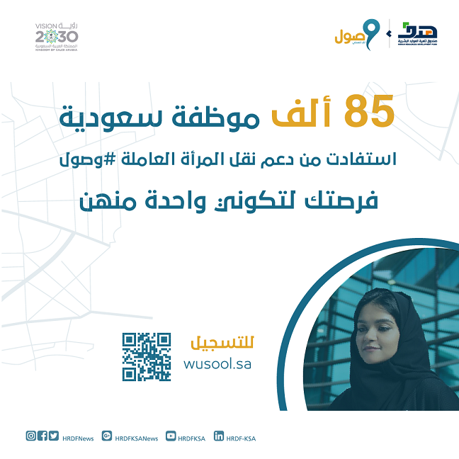 "هدف": 85 ألف موظفة سعودية في القطاع الخاص سجلن في برنامج دعم نقل المرأة العاملة (وصول)
