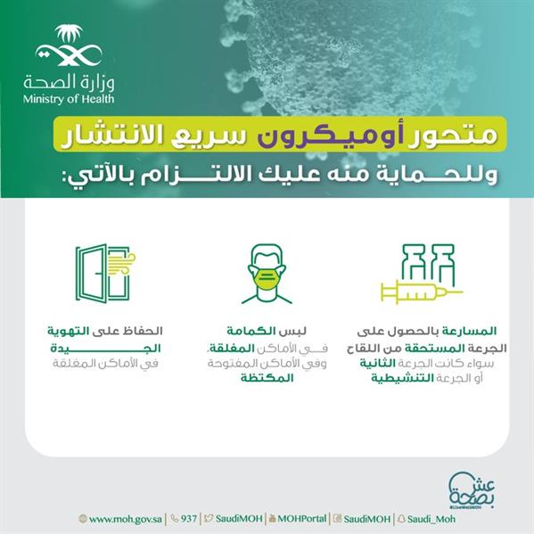 "الصحة" تجدد الدعوة للالتزام بثلاثة أمور للحماية من "أوميكرون"