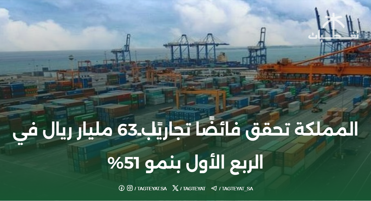 المملكة تحقق فائضًا تجاريًا بـ63 مليار ريال في الربع الأول بنمو 51%
