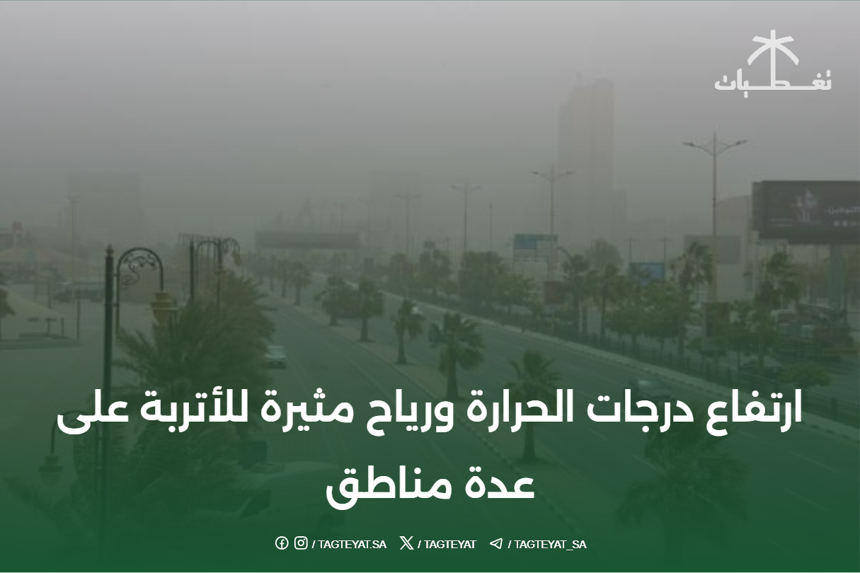 #الطقس ارتفاع درجات الحرارة ورياح مثيرة للأتربة على عدة مناطق
