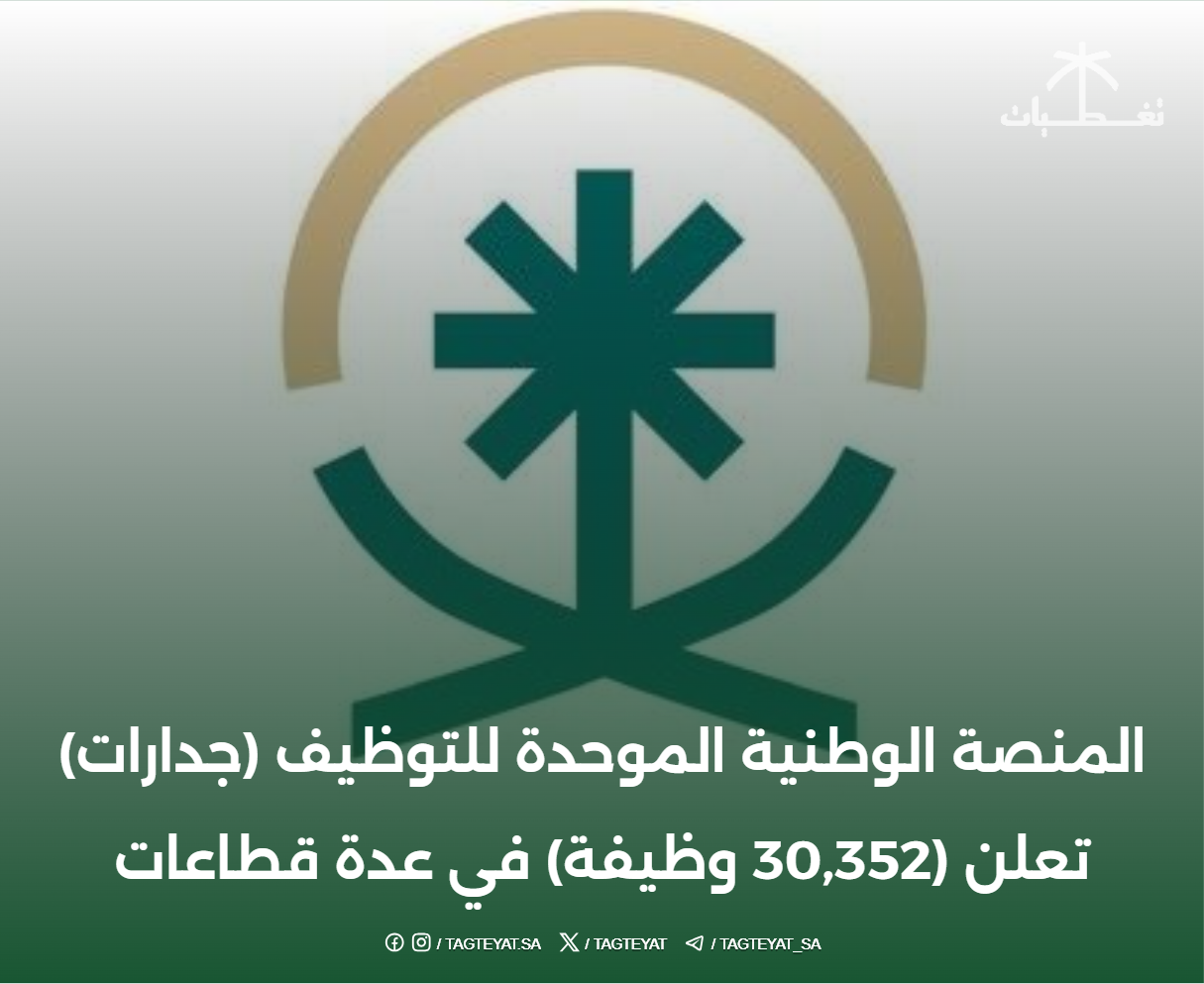 المنصة الوطنية الموحدة للتوظيف (جدارات) تعلن (30,352 وظيفة) في عدة قطاعات