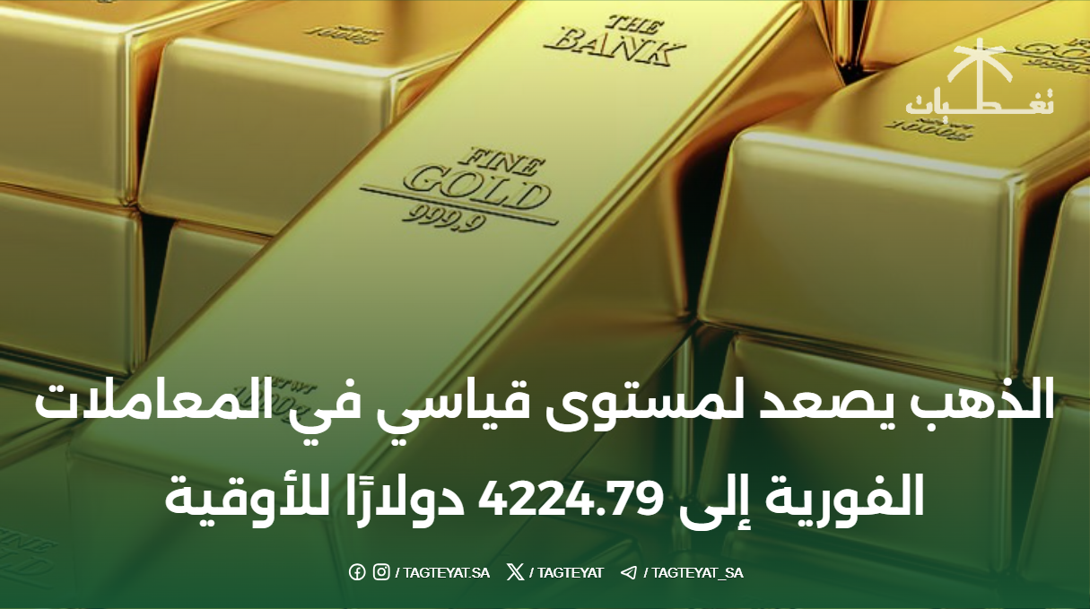 الذهب يصعد لمستوى قياسي في المعاملات الفورية إلى 4224.79 دولارًا للأوقية