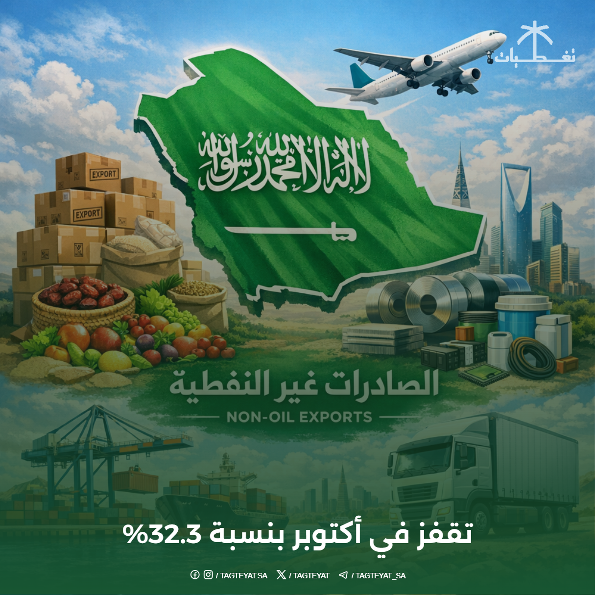 الصادرات غير النفطية تقفز في أكتوبر بنسبة 32.3%