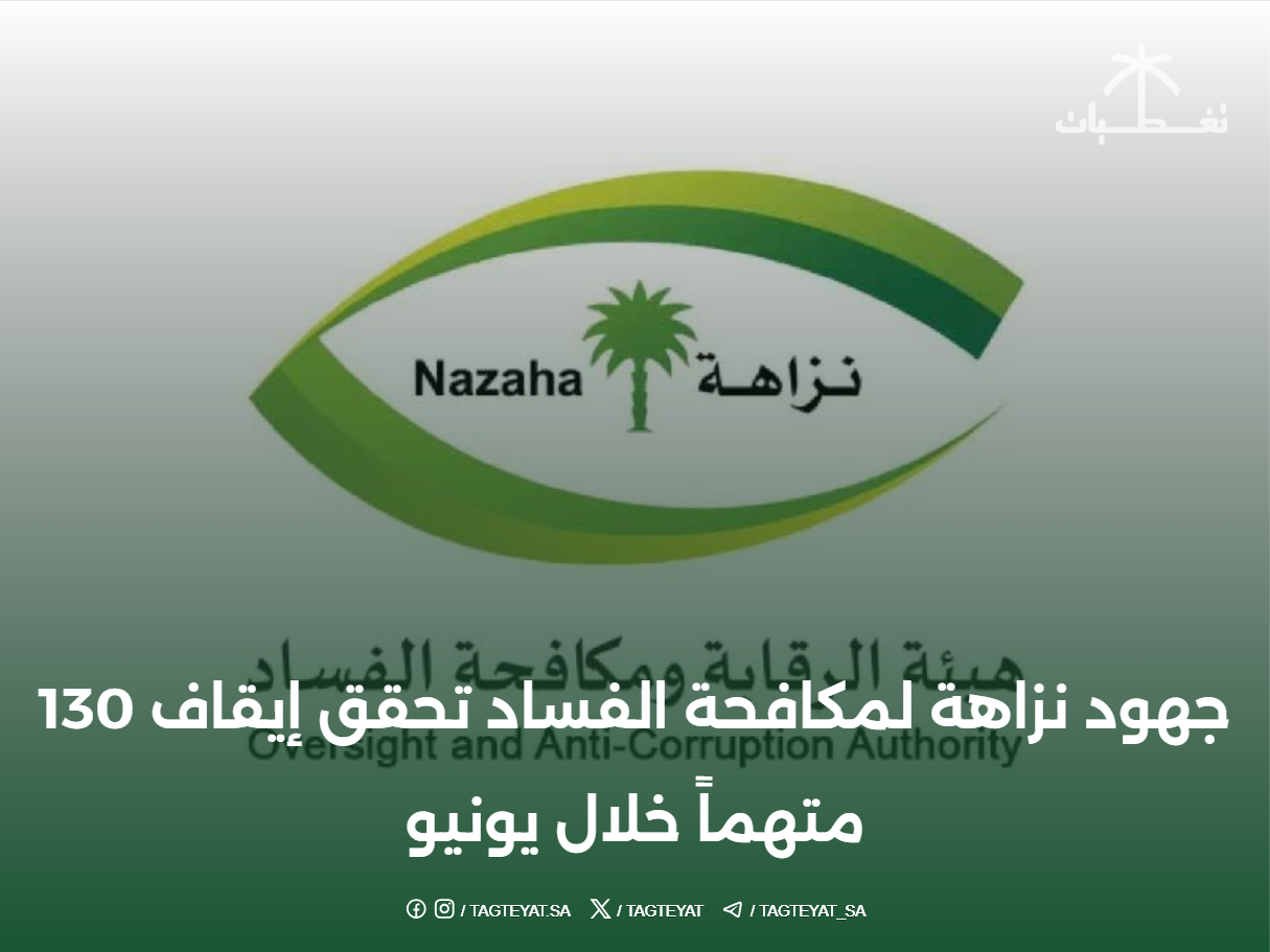 جهود نزاهة لمكافحة الفساد تحقق إيقاف 130 متهماً خلال يونيو